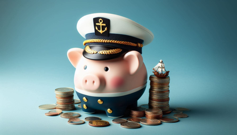 Piggy Bank dressed in a captain's hat